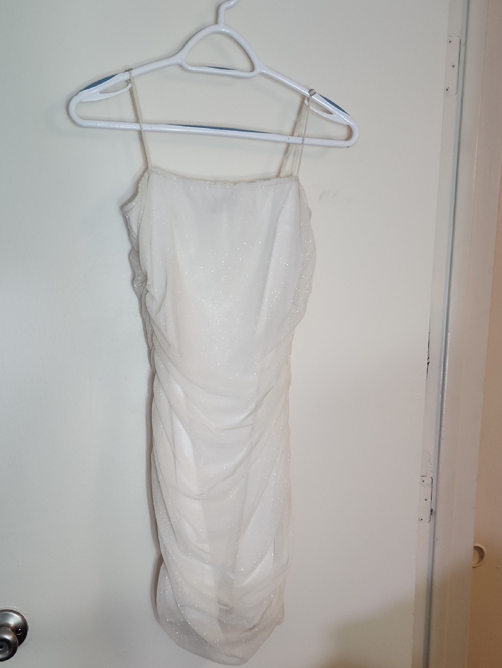 Windsor Ivory Shimmer Spaghetti-Strap Mini Dress